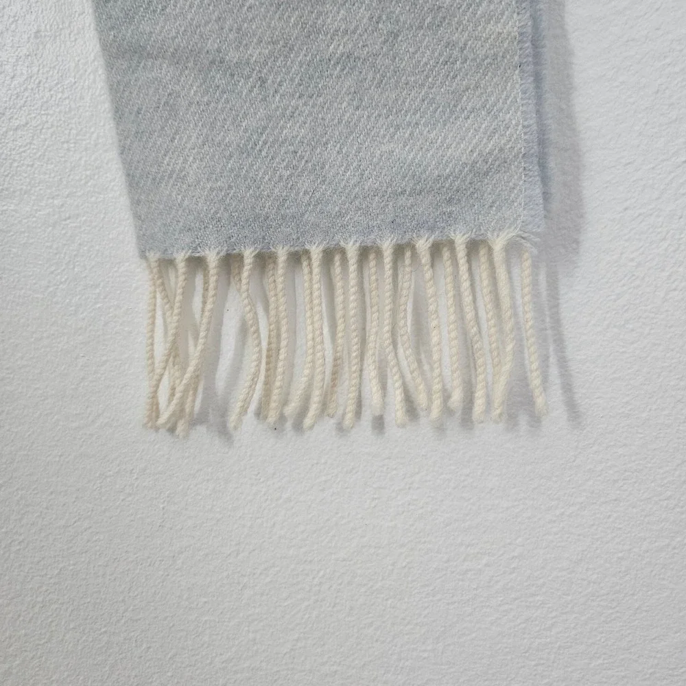 Aran Islands Knitwear Scarf‎ Blue Grey Striped Wool Blend Made in Ireland Fringe